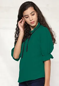 Elegant Green Polyester Solid Top For Women-thumb3