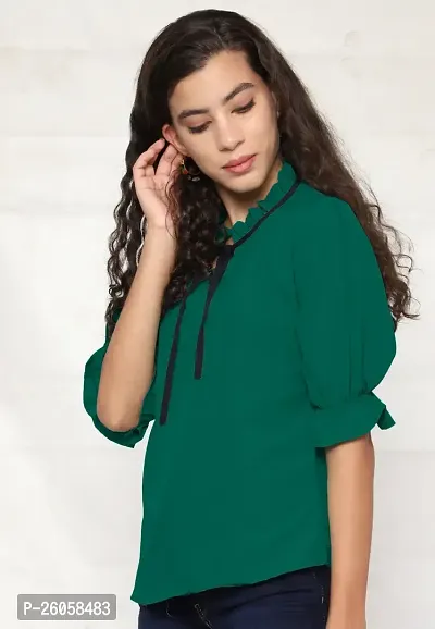 Elegant Green Polyester Solid Top For Women-thumb4