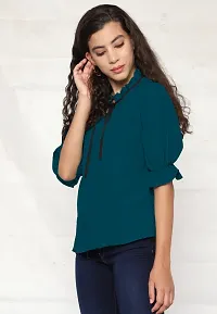 Elegant Blue Polyester Solid Top For Women-thumb3