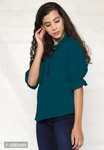 Elegant Blue Polyester Solid Top For Women-thumb4