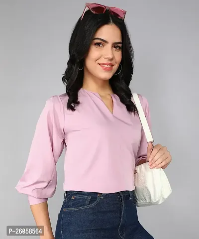 Elegant Pink Polyester Solid Top For Women