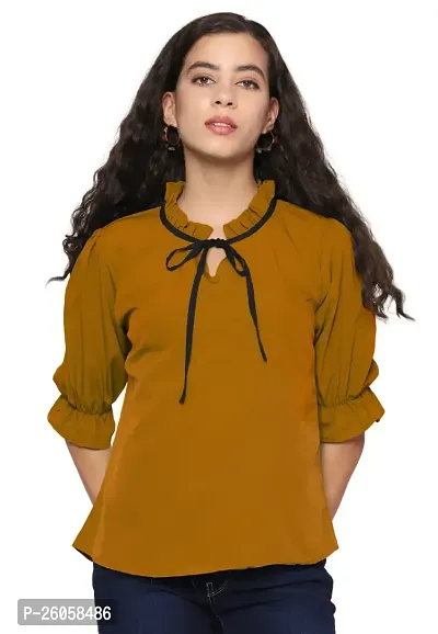 Elegant Yellow Polyester Solid Top For Women