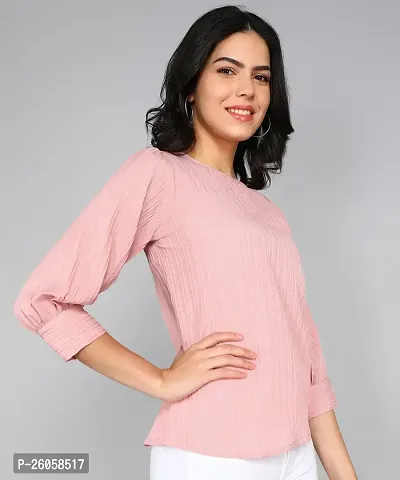 Elegant Pink Polyester Solid Top For Women-thumb3