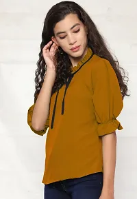 Elegant Yellow Polyester Solid Top For Women-thumb3