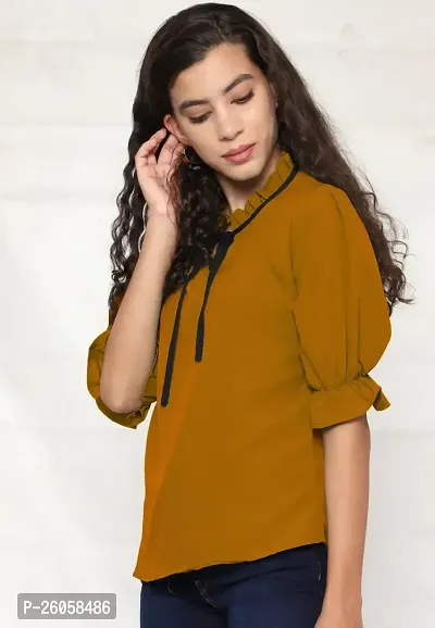 Elegant Yellow Polyester Solid Top For Women-thumb4