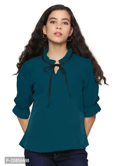 Elegant Blue Polyester Solid Top For Women