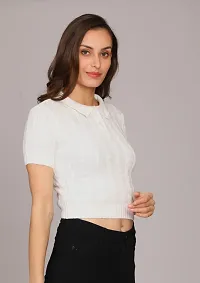 Elegant White Pure Cotton Solid Top For Women-thumb2