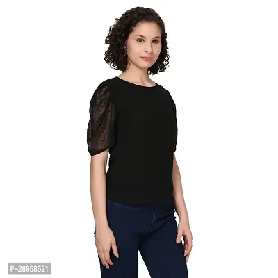 Elegant Black Chiffon Solid Top For Women-thumb3