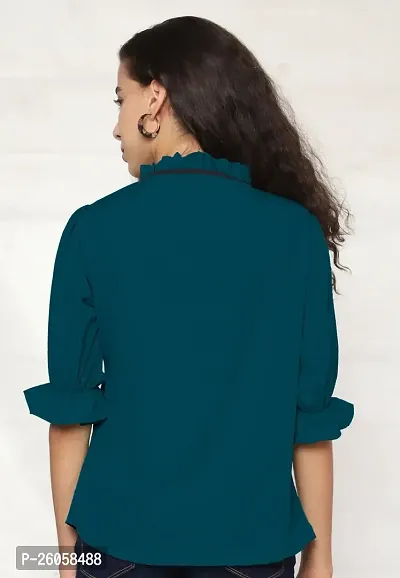 Elegant Blue Polyester Solid Top For Women-thumb2