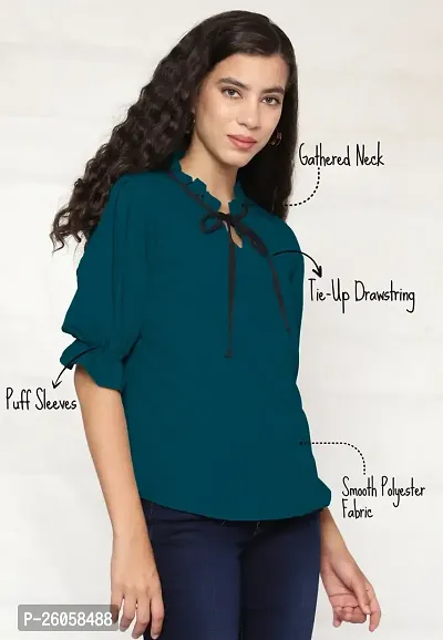 Elegant Blue Polyester Solid Top For Women-thumb3