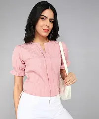 Elegant Pink Polyester Solid Top For Women-thumb2