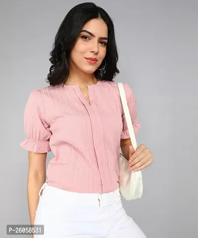 Elegant Pink Polyester Solid Top For Women-thumb3