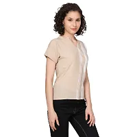 Elegant Beige Cotton Blend Solid Top For Women-thumb2