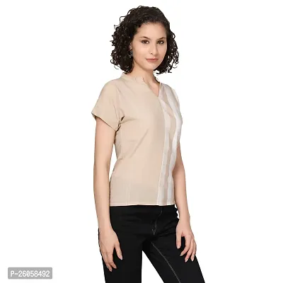 Elegant Beige Cotton Blend Solid Top For Women-thumb3