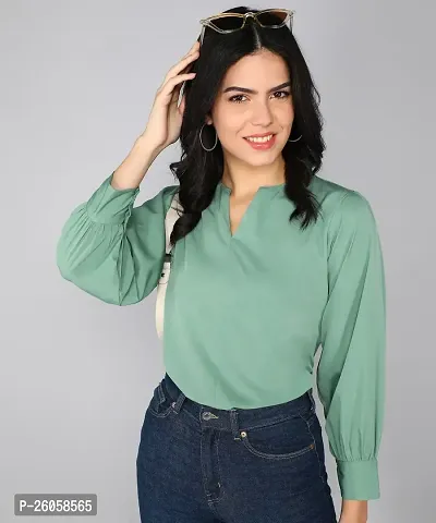 Elegant Green Polyester Solid Top For Women