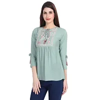 Elegant Green Viscose Rayon Self Pattern Top For Women-thumb3