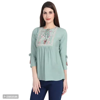 Elegant Green Viscose Rayon Self Pattern Top For Women-thumb4