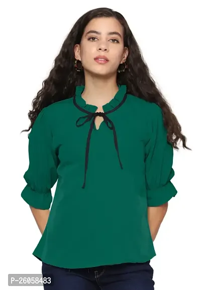 Elegant Green Polyester Solid Top For Women-thumb0