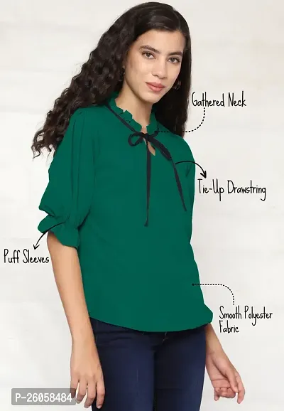 Elegant Green Polyester Solid Top For Women-thumb3