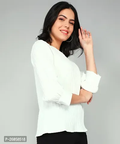 Elegant White Polyester Solid Top For Women-thumb4