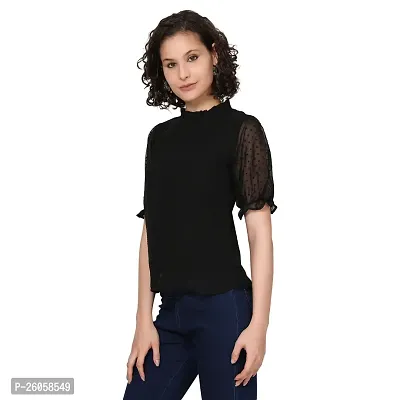 Elegant Black Chiffon Solid Top For Women-thumb4