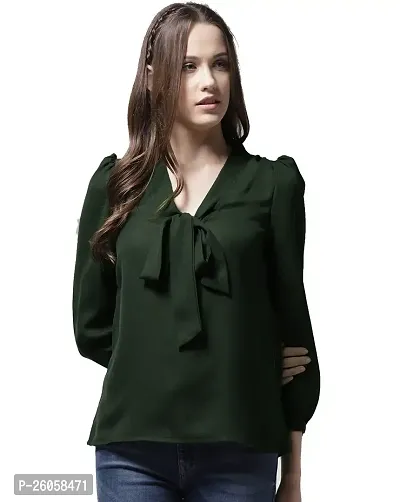 Elegant Green Crepe Solid Top For Women