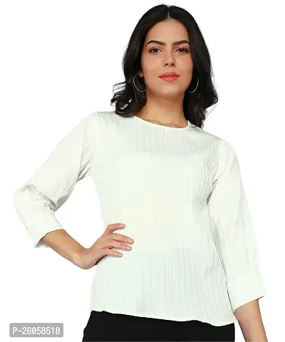 Elegant White Polyester Solid Top For Women