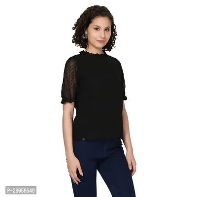 Elegant Black Chiffon Solid Top For Women-thumb3