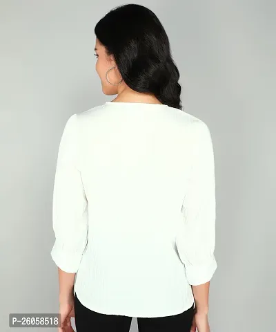 Elegant White Polyester Solid Top For Women-thumb2