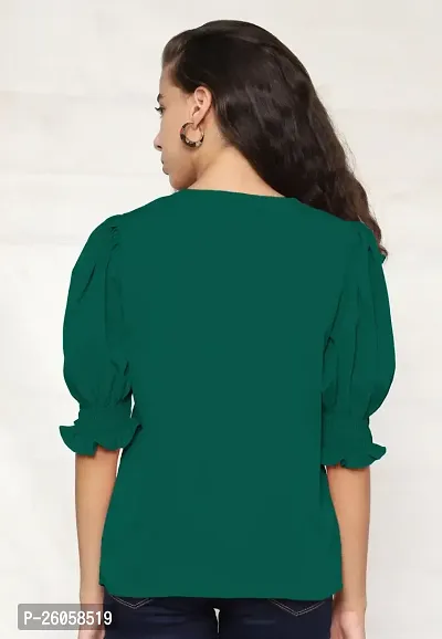 Elegant Green Polyester Solid Top For Women-thumb2