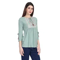 Elegant Green Viscose Rayon Self Pattern Top For Women-thumb2