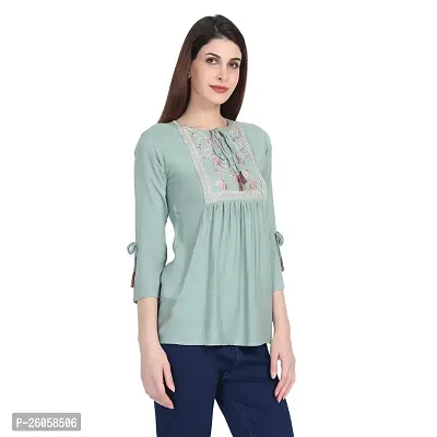 Elegant Green Viscose Rayon Self Pattern Top For Women-thumb3