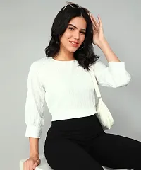 Elegant White Polyester Solid Top For Women-thumb2