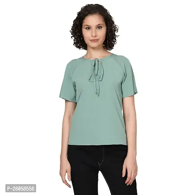 Elegant Green Polyester Solid Top For Women