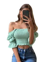 Elegant Green Georgette Solid Top For Women-thumb3