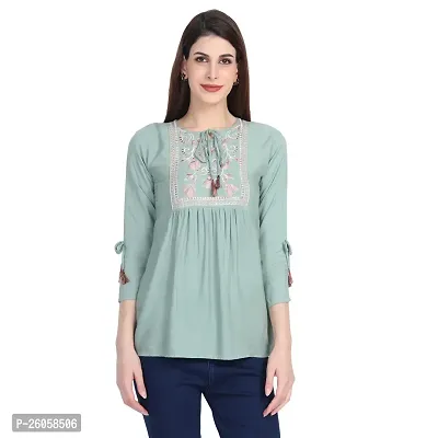 Elegant Green Viscose Rayon Self Pattern Top For Women