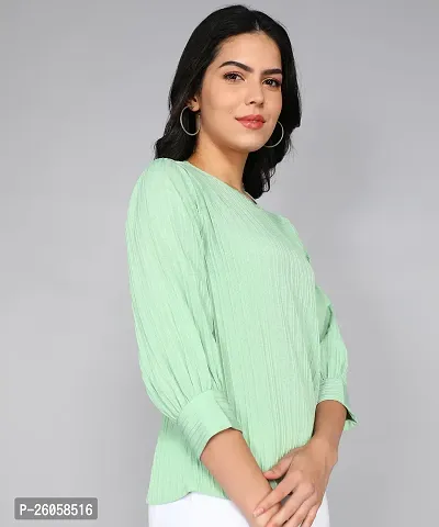 Elegant Green Polyester Solid Top For Women-thumb3