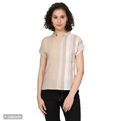 Elegant Beige Cotton Blend Solid Top For Women