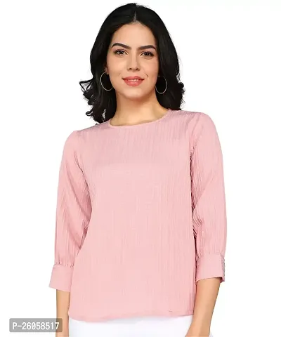 Elegant Pink Polyester Solid Top For Women