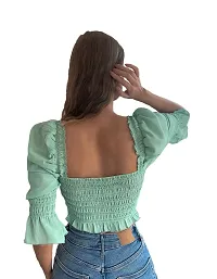 Elegant Green Georgette Solid Top For Women-thumb1