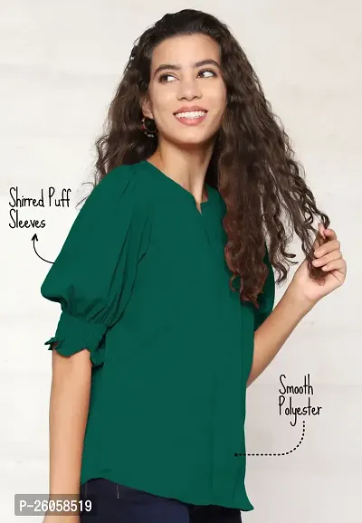 Elegant Green Polyester Solid Top For Women-thumb3