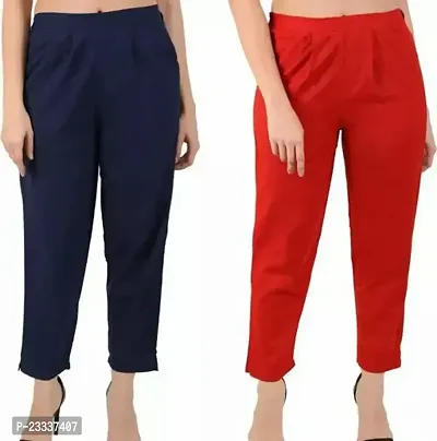Elegant Cotton Blend Solid Trousers For Women Pack Of 2-thumb0
