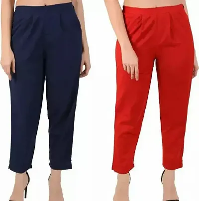 Me Craft Regular Fit Solid Cotton Trouser for Women with Both Side Pocket