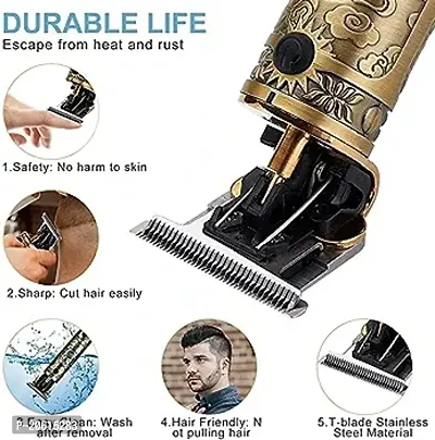 D4STARS Trendy Hair Trimmer For Men,Hair Trimmer For women, Rewup Professional Rechargeable Cordless Electric Hair Clippers Trimmer Hair Cutting Kit with 4 Guide Combs for Men T-Blade (Medium, Golden)-thumb4