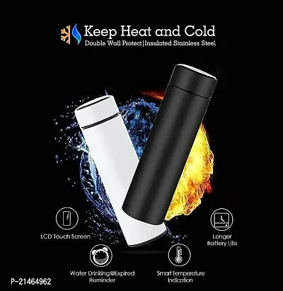 D4stars Stainless Steel Sports Water Bottle with LED Temperature Display,Double Wall Vacuum Insulated Water Bottle, Stay Hot for 24 Hrs,Cold for 24 Hrs (Pure black)