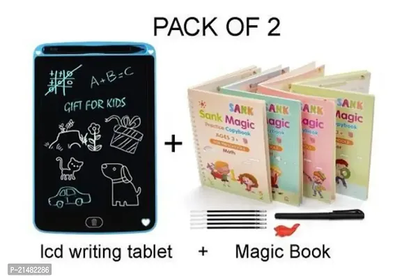 LCD Writing Tablet 8.5Inch with 4 PCS Magic Practice Copybook for Kids, Handwriting English  Magical Practice Copy Books for Kids Tracing Book Letter Writing Book,educational toys