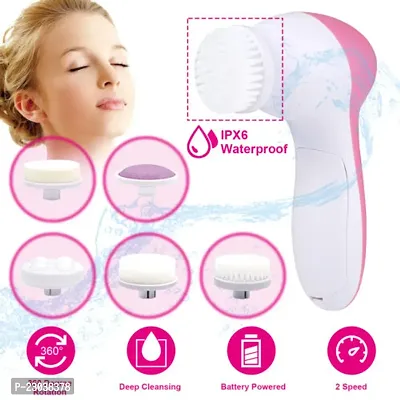 D4STARS Beauty Care Brush Massager Scrubber Face Skin Care Electric Facial Cleanser Massager  (Pink, White)-thumb2