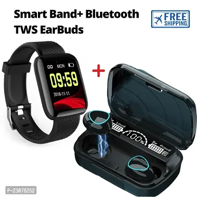 D4STARS New M10 TWS Bluetooth Headphone with Smart Band - Free Delivery ( Pack of 2 )