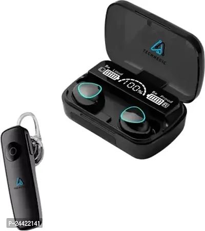 D4stars  Combo M10 Earbuds TWS 1200 mAh Charging Box With Mic with Single Ear Bluetooth Bluetooth Headset  (Black, True Wireless)-thumb0