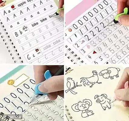 Sank Magic Practice Copybook, (4 BOOK + 10 REFILL) Number Tracing Book for Preschoolers with Pen, Magic Calligraphy Copybook Set Practical Writing Tool Simple Hand Lettering-thumb2